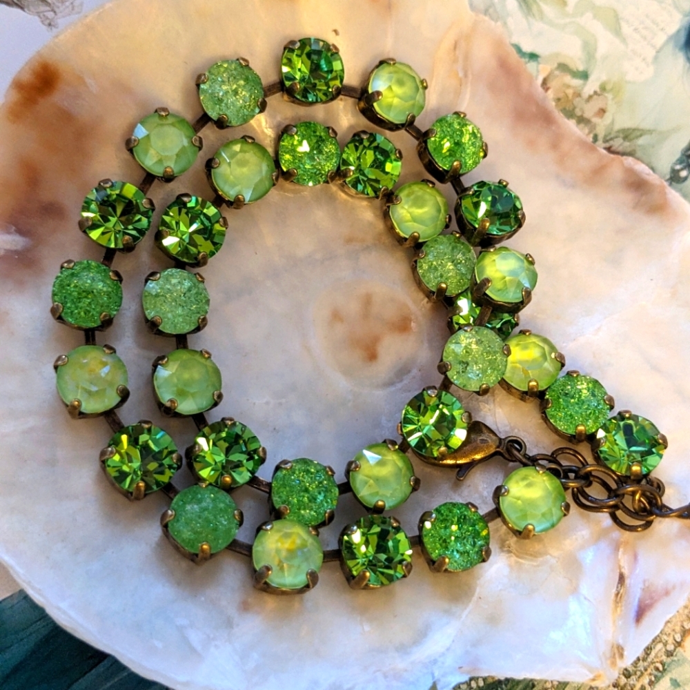BESTSELLER: Peridot and Green Apple Crystal Necklace and Earrings in Brass